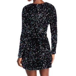 Aqua Black Sequin Long Sleeve Dress